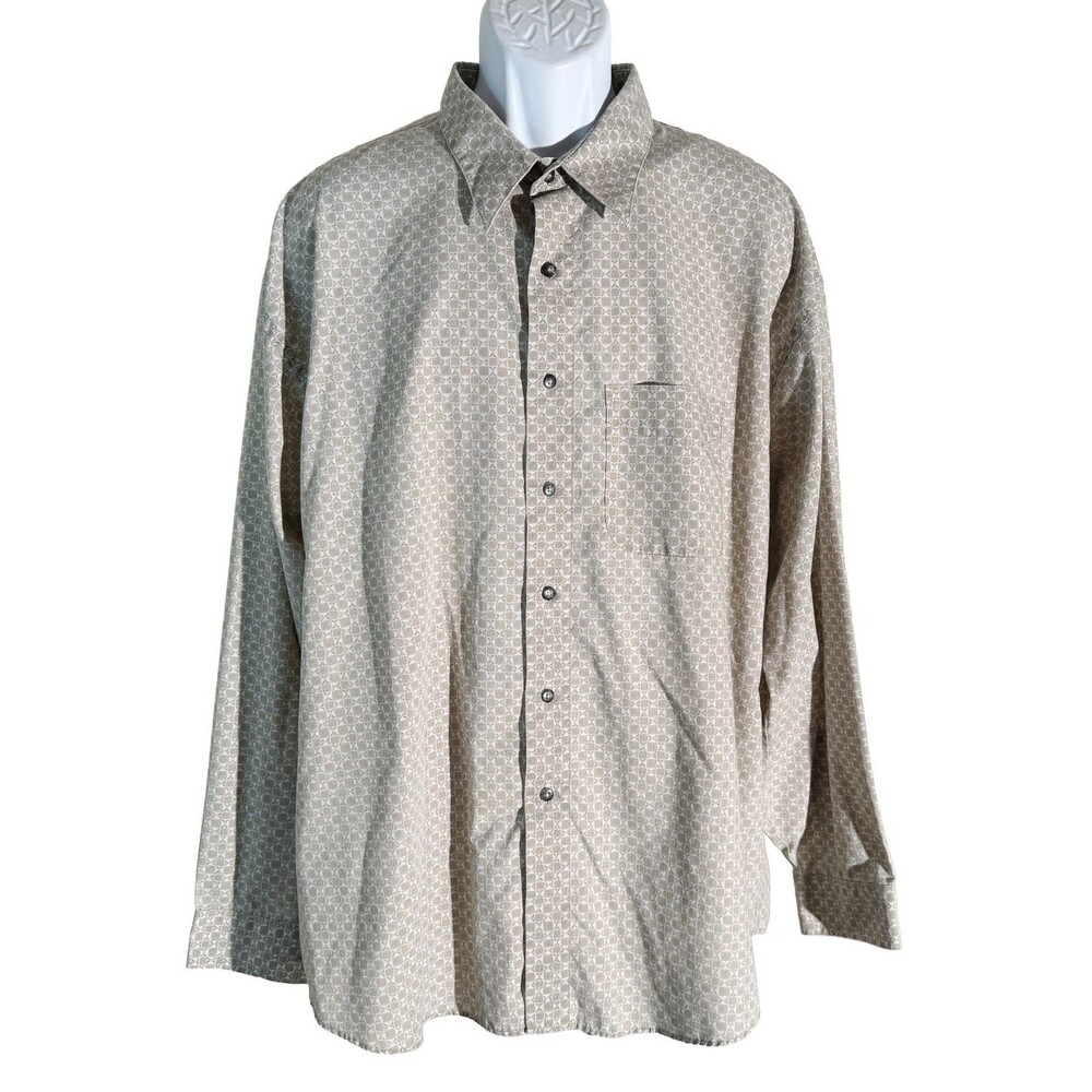 VAN HEUSEN Men's Long Sleeve‎ Button Down Wrinkle Free Shirt Green White XXL